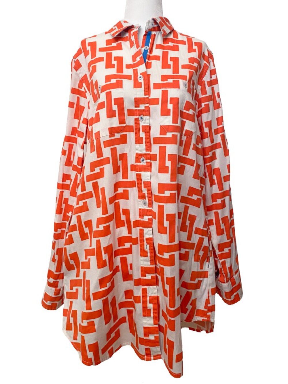Tizzie Orange, Blue & White Geometric Button-Up Tunic Sz L